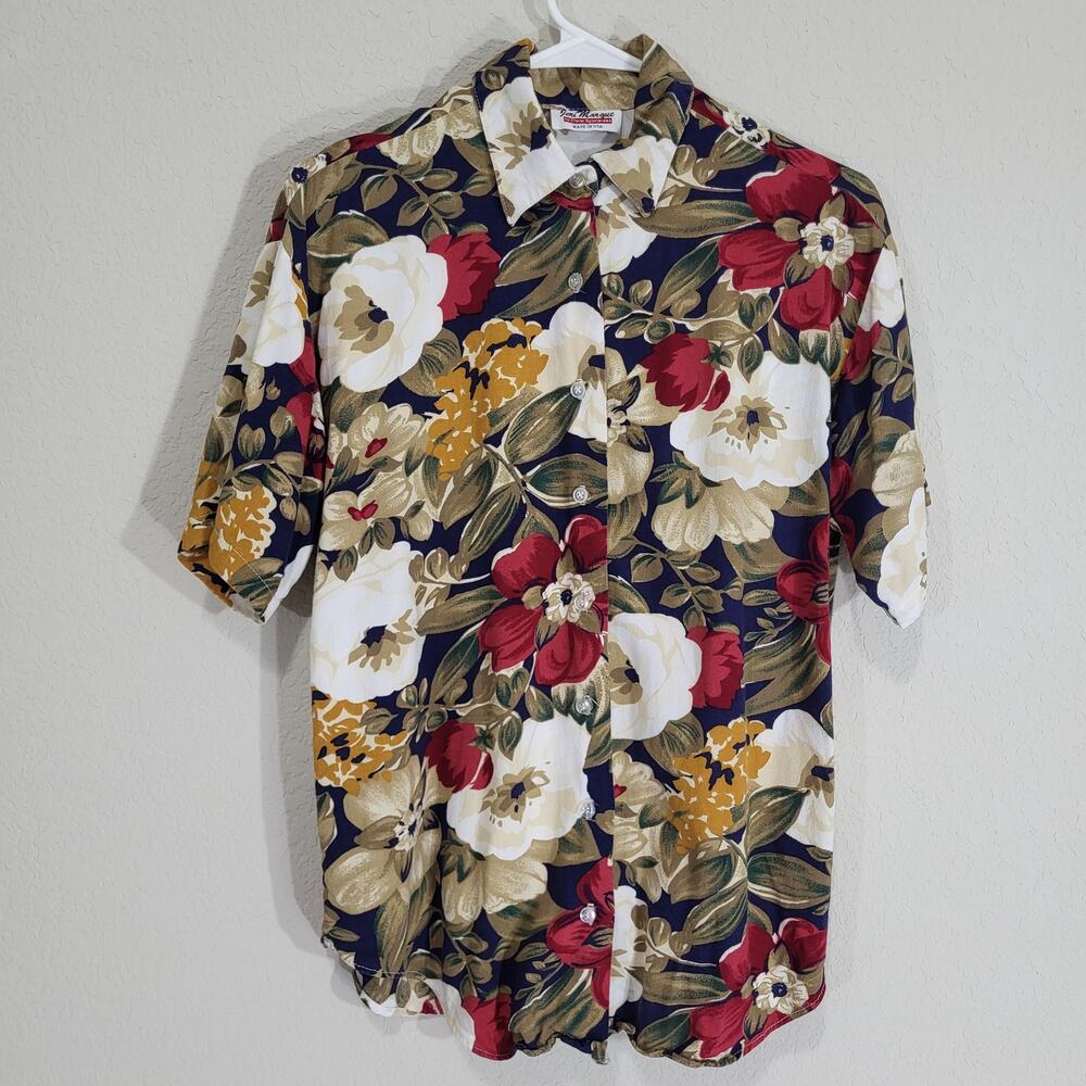 Vintage Short Sleeve Button Up Shirt Jeri Marque Womens Medium 90s Casual
